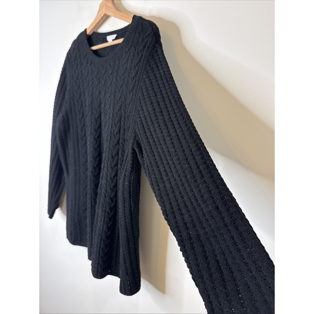 J. Jill Chenille Cable Knit Sweater Tunic Chunky Stretch Black Minimal Womens XL